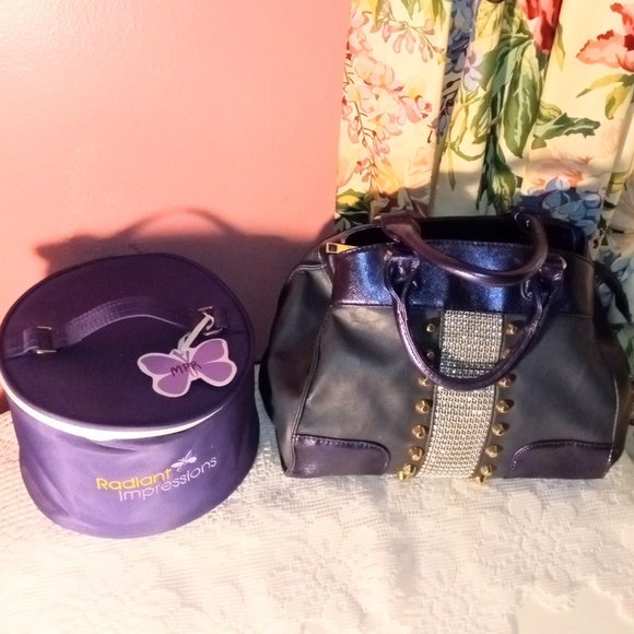 Purple Stripe Top Handle Handbag Set